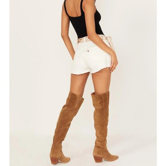 Levi’s 501 white frayed hem button fly distressed festival Jean shorts - Picture 2 of 9